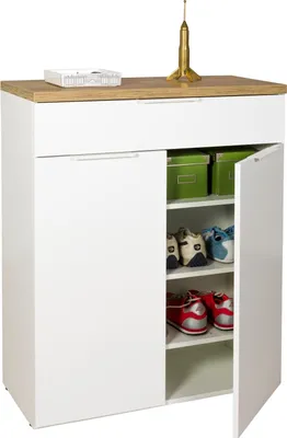 Produktbild von Kommode - 82 x 102 cm - 2 Türen - 1 Schublade - Riviera Eiche Nachbildung - Weiß Hochglanz