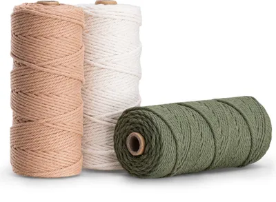 Produktbild von Navaris Makramee Garn 3er Set - Baumwollschnur für DIY Projekte Wandteppich Traumfänger - Baumwolle Baumwollkordel - weiß olivgrün rosa