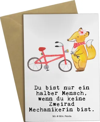 Produktbild von Mr. & Mrs. Panda Klappkarte Zweirad Mechanikerin Herz - Weiß - Geschenk, dankeskarten, weihnachtskarten, einladungskarten, glückwunschkarten, osterkarte