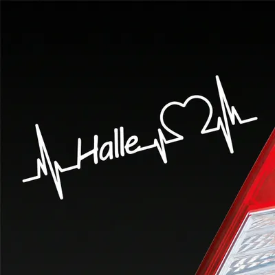 Produktbild von Auto Aufkleber Halle Herz Herzschlag 19x6 cm Weiss Glanz Sticker Heckscheibenaufkleber