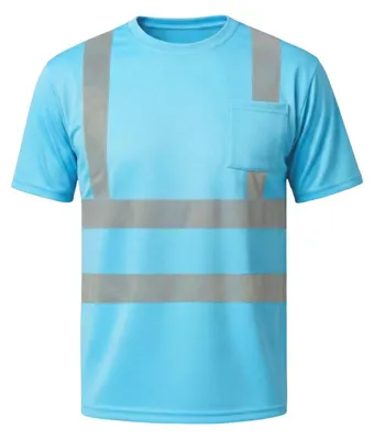 Produktbild von Warnschutz T-Shirt Reflektierend Atmungsaktiv Leicht Kurzarm Arbeitskleidung Blaue Tasche 3XL