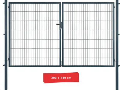 Produktbild von Arvotec Gartentor BxH 300x140 cm mit Schließzylinder und Zaunanschluss Anthrazit Gitterzauntor Stabmattentor Doppeltor Doppelstabmattentor Gartentür