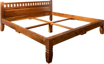 A wooden bed frame on a white background.