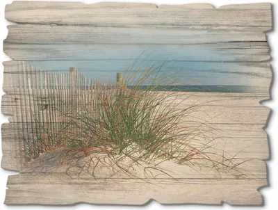 Produktbild von ARTland Holzbild Vintage Schöne Sanddüne mit Gräsern und Zaun Größe: 40x30 cm