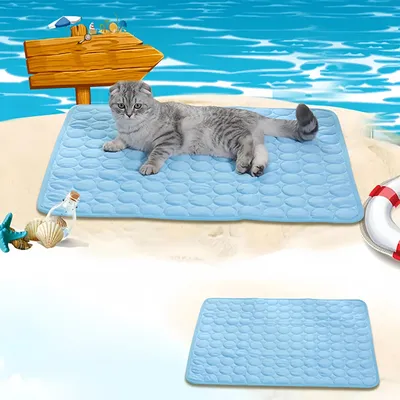Produktbild von Kühlmatte für Katze und Hunde, Kühler Stoff Haustiermatte,Rutschfeste Sommermatte, Ohne Gel Waschbar Haustiere Kühlkissen, 100*70cm, Blau