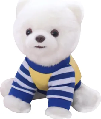 Image de Jouet Simulation Chien en Peluche avec Costume Bleu Jouet Chiot Poméranien