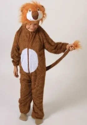 A child wearing a lion costume.