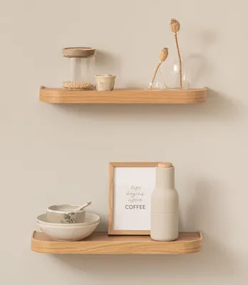 Produktbild von Wandregal-Set „Toke“ | 2 Hängeregale aus echtem Holzfurnier | Schwebendes Holzregal als Wanddekoration und Ablage für Bad, Wohnzimmer, Küche,