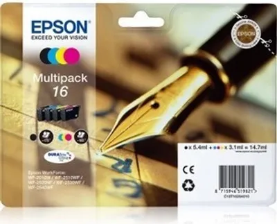 Produktbild von Epson Pen and crossword Multipack 4-colours 16 DURABrite Ultra Ink, Schwarz, Cyan, Magenta, Gelb, Tinte auf Pigmentbasis, Tinte auf Pigmentbasis, 5,4 ml, 3,1 ml, 1 Stück(e)