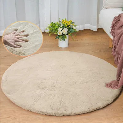 Runder Kunstfell-Teppich 90 cm beige flauschig weich