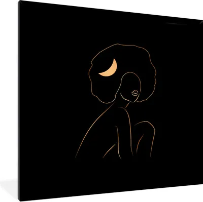 Produktbild von MuchoWow® Gerahmtes Poster Frau - Mond - Gold - Strichzeichnung 40x40 cm - Poster mit Schwarzem Bilderrahmen Wandposter Rahmen Foto Bilder - Mit Rahmen - Wanddekoration Schlafzimmer