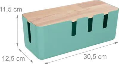Obrázok produktu pre Relaxdays Káblová skrinka, pre 2 zásuvkové lišty, drevený kryt, plast, na skrytie káblov, rozmery: 11,5 x 30,5 x 12,5 cm, mätová farba