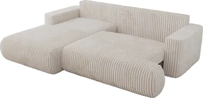 Produktbild von MKS MEBLE Ecksofa OVO mit Schlaffunktion und Bettkasten, Beige Cord, L-form Couch, 4-Sitzer Ecksofa, 271x195x95 cm - Links Seite