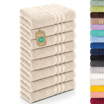 Produktbild von Lavea® 8er Set Handtücher 50x100 cm - Elena, 100% Baumwolle, Saugstark & Weich, Waschbar, Trocknergeeignet, Frottierhandtuch - Creme