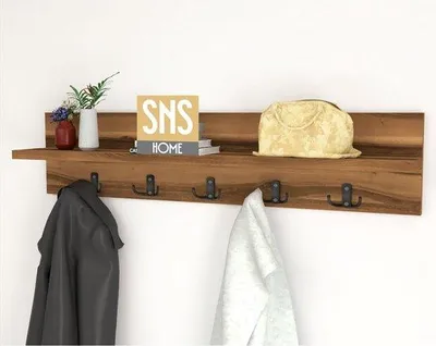 Produktbild von Wandgarderobe mit Ablage und 10 Haken, Holzoptik Okkernoot, 80 x 11 x 18 cm