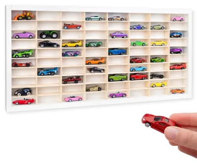 Obrázek produktu pro Creative Deco Bílá dřevěná sběratelská vitrína na auta - 80 nastavitelných polic | Horizontální nástěnná police 80 x 41 x 5,5 cm
