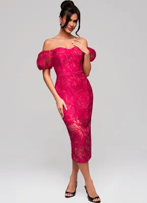 Produktbild von Ombre Schulterfreies Midikleid mit floraler Spitze fuchsia XS