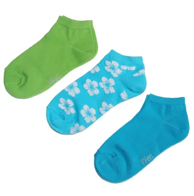 Produktbild von Sneaker Socken für Mädchen und Damen 3-er Pack aus Baumwolle Hawaii Türkis Größe 27-30