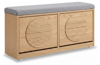 Obrázek produktu pro SensaHome Japandi botník – úložná lavice s polštářem a 2 výklopnými dvířky – 98 x 24 x 43,5 cm – dubové dřevo