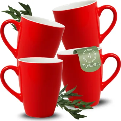 Produktbild von Kaffeetassen 4er Set aus Keramik 340ml, Teetassen in Rot