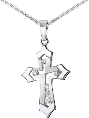 Produktbild von MATERIA 925 Silber Kreuz mit Kette und Zirkonia - Kleiner Kettenanhänger christlich für Damen Kinder mit Box #KA-117