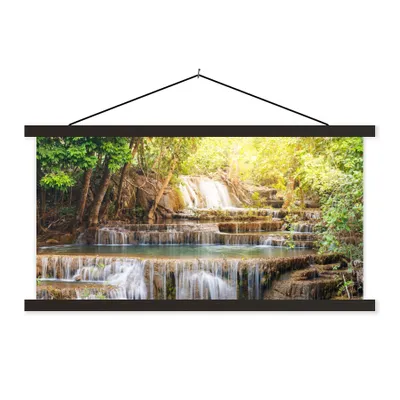 Produktbild von MuchoWow® Textilposter Sonne - Wasserfall - Landschaft 90x45 cm mit schwarzem Rahmen - Klemmleisten