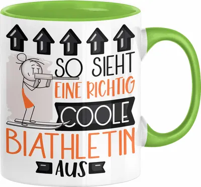 Produktbild von Biathletin Geschenk Tasse Geschenkidee für Biathletin Geburtstag Weihnachten Spruch So Sieht Eine Richtig Coole Biathletin Aus Kaffee-Becher  (Grün)
