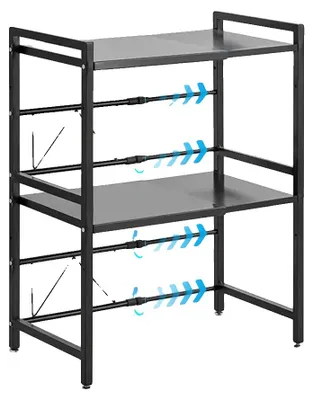 Produktbild von Mikrowellenregal, erweiterbares Design, robuster Kohlenstoffstahl, schwarz, 2-stufig