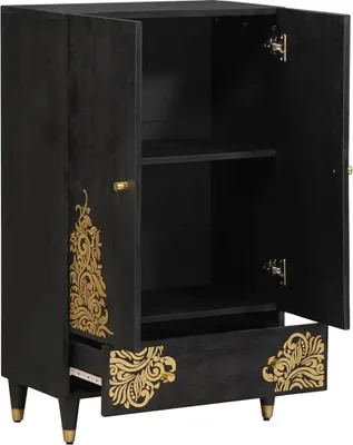 Produktbild von vidaXL Highboard mit Regal Schwarz 60 x 33 x 100 cm Massivholz Mango