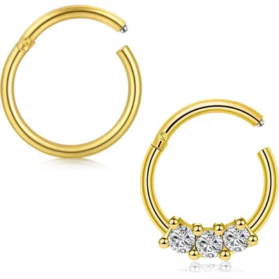 Produktbild von 2 Stück Edelstahl Nasenring Clicker Segmentring Gold CZ 1,2mm Stabstärke 8mm Durchmesser