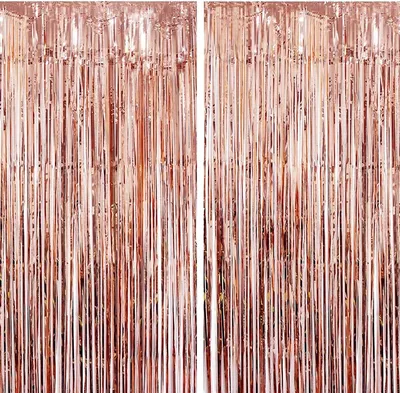 Produktbild von Jonami Lametta Vorhänge Rosegold, 2X Folie Fransen Vorhang Schimmer, Metallic Tinsel Vorhange Hintergrund Fringe Glitzervorhänge Fransenvorhang Metallfolie fur Party Deko Geburtstagsdeko -2stk-