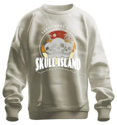 Produktbild von Totenkopf Skull Island Santa Cruz Strand Palmen Retro Sweatshirt Pullover, Natur, L