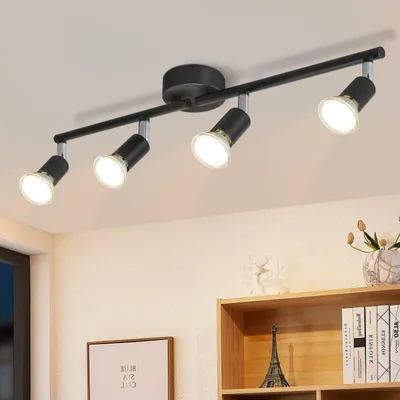 Image de ZMH LED Plafonnier Spot de plafond à 4 flammes Salon Noir Plafonnier GU10 Pivotant 350°Rivelable Plafond Chambre Cuisine Couloir