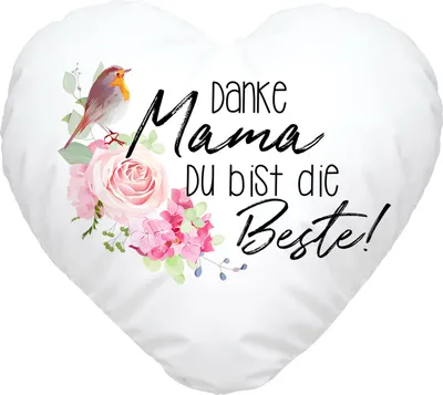 Produktbild von Herzkissen Danke Mama Du bist die Beste Blumen Danke Mama Geschenk Muttertag SpecialMe® weiß Herz-Kissen