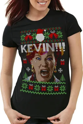 Produktbild von style3 Allein zu Haus Damen T-Shirt kevin xmas weihnachten weihnachtspullover pulli ugly sweater strick, Größe:2XL