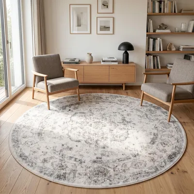 Image de Homebyhome Tapis lavable vintage tapis rond salon chambre design oriental entretien facile Taille: 160 cm rond