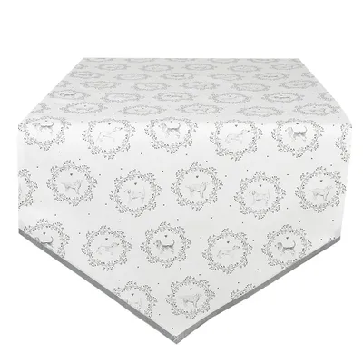 Obrázok produktu pre Clayre & Eef Bežec na stôl 50x160 cm Biely sivý bavlnený pes