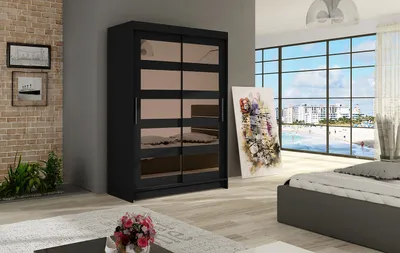 Obrázok produktu pre Šatníková skriňa so zrkadlom Sara - čierna