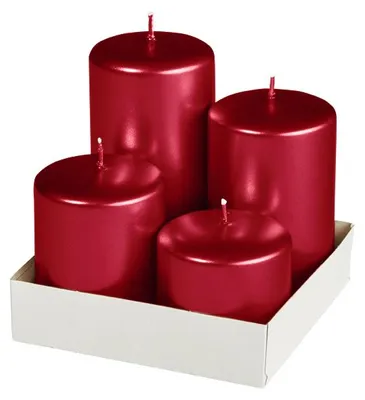 Produktbild von Adventset Stumpenkerzen Metallic Glanz Weihnachtsrot Rot Ø 60 mm, 4 Stück