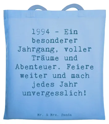 Produktbild von Mr. & Mrs. Panda dokumententasche Spruch 1994 Geburtstag - Sky Blue - Geschenk, nostalgisch, Jahrgang feiern, Happy Birthday, unvergesslich, Tasche, Alter, Baumwollbeutel