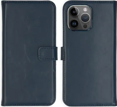 Image de Selencia Bibliothèque en cuir véritable pour l'Apple iPhone 15 Pro Max - Bleu