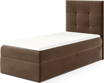 Produktbild von MEBLINI Kinderbett mit Bettkasten - Gepolstert Einzelbett mit Matratze - Polsterbett mit Stauraum - Bett mit Kopfteil - Stauraumbett - MINO 2 - 90x200 Rechts - H3/Braun Samt