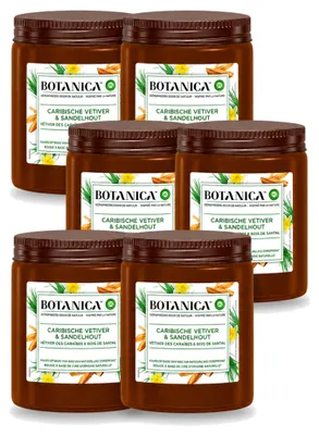 Image de 6 bougies parfumées Botanica de Air Wick - Vétiver et bois de santal - Pack avantageux - 6 pièces