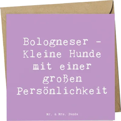 Produktbild von Mr. & Mrs. Panda Klappkarte Spruch Bologneser Charakterstark - Lavendeltraum - Geschenk, Grußkarte, anlasskarte, italienische Hunderassen, Vielfalt, faltkarte, Hunderasse