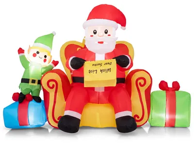 Obrázok produktu pre COSTWAY Nafukovacia vianočná dekorácia, Santa Claus, vianočná dekorácia s teplými bielymi LED diódami, vianočná figúrka s ventilátorom a zemnými kótami, dekorácia do záhrady