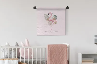Produktbild von MuchoWow® Wandteppich Wandbehang Flamingo - Blumen - Blätter - Pastell 60x60 cm Tapisserie Dekoration Wandtuch - Dekorationen - Wand Decke