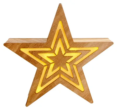 Produktbild von LED Adventsstern, Holz, natur, Timer, Batterie, H 23 cm