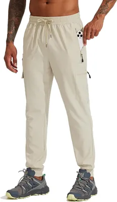 Productafbeelding van Heren joggingbroek in kaki, lichte outdoor wandelbroek met ritszakken en elastische taille