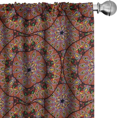 Zdjęcie produktu dla ABAKUHAUS Bohemien Zasłony, firanki, kolorowe okrągłe figury z kwiatowymi detalami Etniczne tradycyjne motywy peruwiańskie, 2 sztuki 75 x 175 cm, wielokolorowe