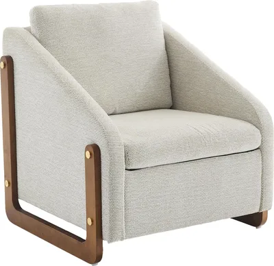 Image de Fauteuil moderne,chaise d'accentuation pour salon,fauteuil lounge,chaise moderne avec accoudoirs en bois,avec coussin de dossier,tissu chenille beige,73,5*73,5*73,5 cm